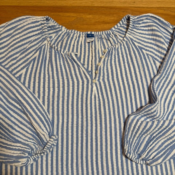 Women’s XL Peasant Cottage Core Blouse, 100% Cotton, Blue and Cream Stripes EUC - Picture 9 of 10